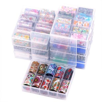 China Holographic Nail Art Decoration 10pc/Box Nail Foil Starry Sky Flower Foil 3D DIY Nail Polish Sticker Decals Manicure Set for sale