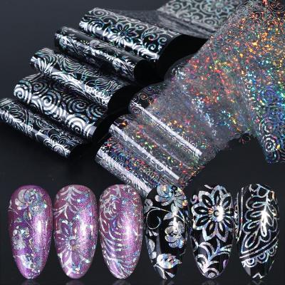 China Nail Art Decoration 10pc Mixed Laser Nail Foils Transfer Shiny Sliders For Temporary Nail Art Decor Manicure Wrap Nails DIY Tattoos for sale