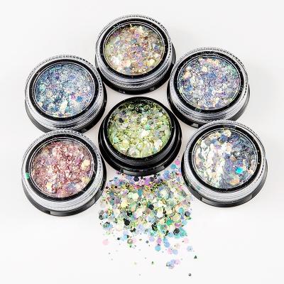 China Nail Art Decorations Glitter Nail Art Decorations Glitter Hexagon Flakes Glitter Mixed Colors Shiny Ultra-thin 3D Flakes Manicure Tools 6 Boxes/Set for sale