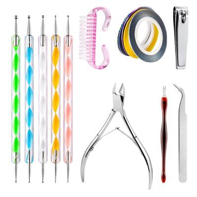 China Professional Nail Beauty 11pcs Nail Art Tool Kit Dust Brush Dotting Polish Acrylic Pen Tweezer UV Gel Manicure Pedicure Tools Nail Striping Line Cuticle for sale