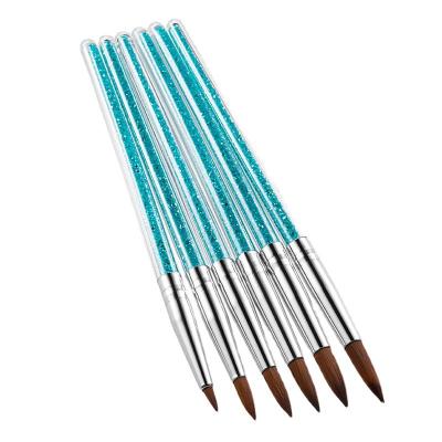 China Nail Art Tools 6Pcs/Set Nylon Brush Nail Art Tools 6Pcs/Set Blue Rhinestone Grip Nail Drawing Tools Carving Builder Kolinsky Brush Pen Acrylic Gel Dotting for sale