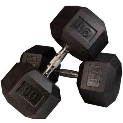 China Fitness Equipment Dumbbell Strength Training Weight Lifting Cast Iron Hex Hex Rubber Coated Dumbbell for sale