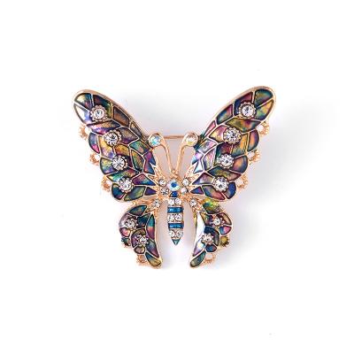 China Popular Hot Selling Gold Plated Multi Colored Crystal Butterfly Metal Brooch Fashion Jewelry For Women for sale