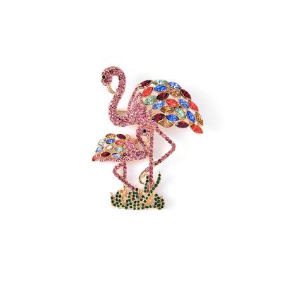 China Popular Hot Selling Gold Plated Parent Kid Flamingo Metal Brooch Multi Colored Fashion Jewelry For Women for sale