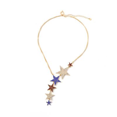 China Hot Sale TRENDY Crystal Pave Metal Star Dangle America Red Navy Gold Plated Limit Chain Necklace Fashion Jewelry Accessories Women for sale