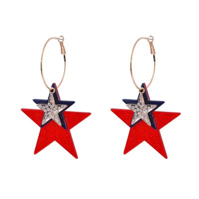 China Hot Selling America Navy COATING Red Gold Plated Resin Pave Metal Star 40MM Steel Dangle Circle Earring Fashion Jewelry Accessor for sale