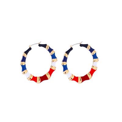 China Trend Hot Selling Gold Plated America Epoxy 65MM Hoop Earring Fashion Jewelry Accessories White Blue Red Steel Women for sale