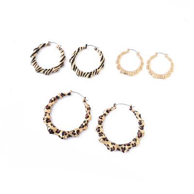 China FASHIONABLE Hot Selling Gold Plated Hollow Leopard Zebra Shape Bamboo Print Steel Circle Earring Set Fashion Jewelry Accessories Women for sale