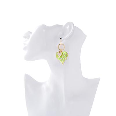 China TRENDY Fashion Gold Plated Earring Mother's Day Gifts Green Heart Epoxy With Heart Drop Fishhook Earrings For Women for sale