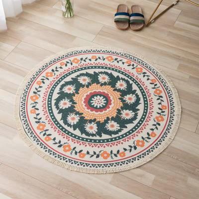 China 4ft Circle Woven Boho Bedroom Washable Round Blanket, Cotton Bohemian Mandala Floor Carpet Area Rug with Tassels for sale