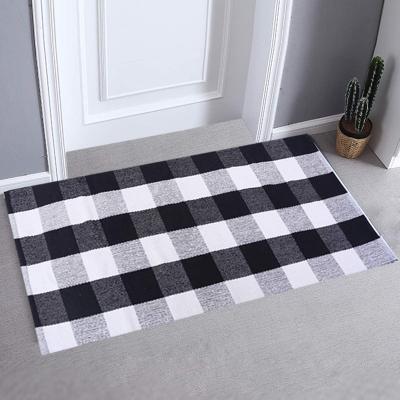 China Amazon Washable Hot Sale Cotton Buffalo Plaid Black And White Checked Blanket For Front Door Entryway for sale