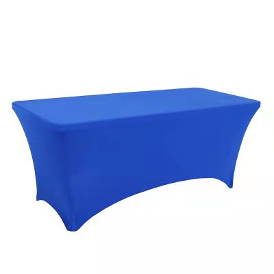 China Inexpensive Royal Blue Rectangle Spandex Tablecloths 6 ft Party Cover Cocktail Tables for sale