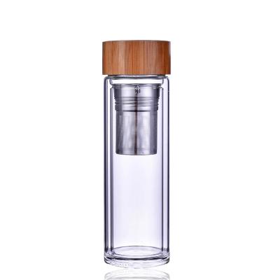 China Petolar Borosilicate Glass Lid Viable Bamboo Tea Infuser Double Wall Water Bottle With Filter for sale