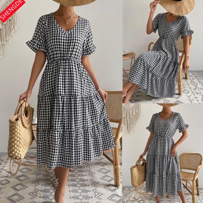 China Anti-Static Ladies Dress Simple Loose Ruffle Boho Maxi Vintage Casual Dresses for sale