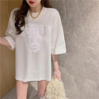 China Wholesale 3D Pattern Factory Anti-Wrinkle Patchwork Solid Color Polyester Loose Short Sleeve T-shirt Round Neck Women's T-shirt. for sale