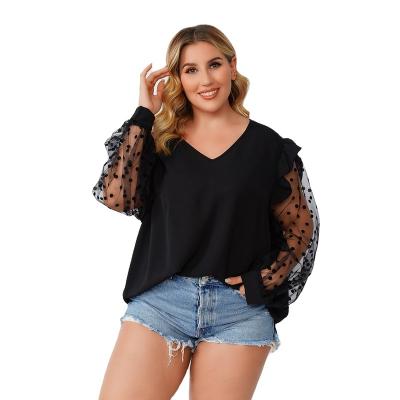 China Stain Viable Factory Direct Sales Plus Size Women's Slim Fit New Mesh Puff Sleeve T-Shirt for sale