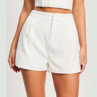 China Anti-wrinkle custom 2022 womens summer casual white high waist party woven pocket shorts women for sale