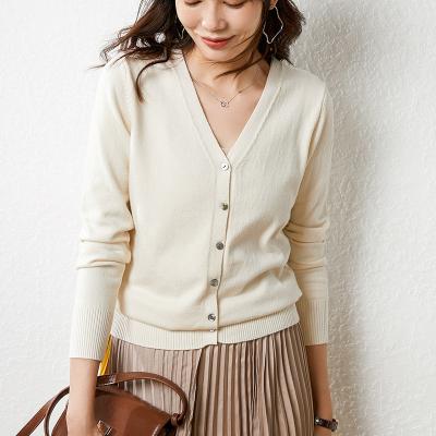 China Anti-Wrinkle Women's Cropped Single Breasted Cardigans Sweaters Female With Long Button Sweater Solid V-Neck Women Slim Knitted Cardigan for sale