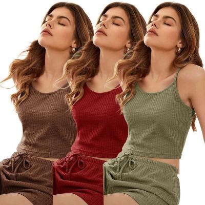 China New Arrival X-y563 QUICK DRY cotton comfy vest and shorts set 2 pieces women sleepwear pajamas for home casual loungewear for sale