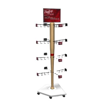 China Solid Straight Maple Base Have Turntable Solid Straight Maple Stand Baseball Glove Display Rack for sale