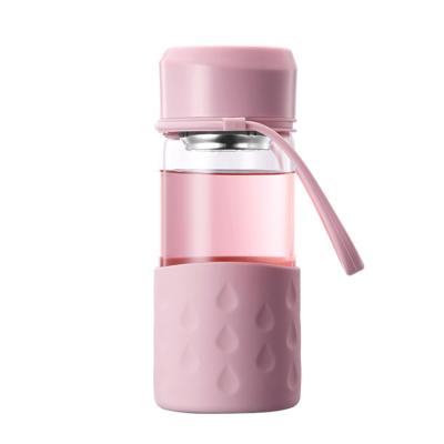 China Relea Sustainable Private Label Water Bottle 360ML Borosilicate Glass Cute Drinking Tumbler With Infuser for sale