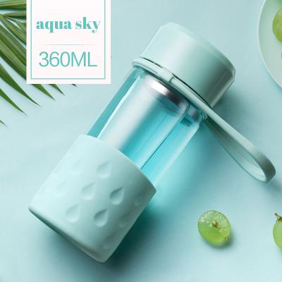 China Relea Viable Custom Logo 360ML Colored Borosilicate Glass Tea Infuser Bottle With Silicone Sleeve for sale