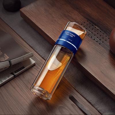 China Borosilicate Glass Double Wall Leak Proof Leak Proof Infuser Tea Custom Logo Sustainable Portable Sports Water Bottle for sale