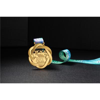 China Antique Imitation Running Sports Gold Medal Medals Ribbon Good Quality And Price for sale