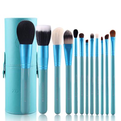 China 12 Pcs Natural Soft Makeup Small Hot Selling Multicolor Cosmetic Brush Set With Cylinder for sale