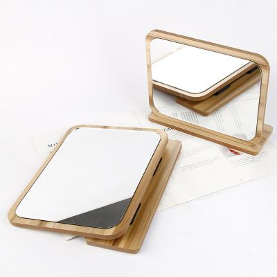 China New Dormitory Fashion Design Wooden Cosmetic Portable Table Mirror Makeup Simple Personalized Mirror for sale