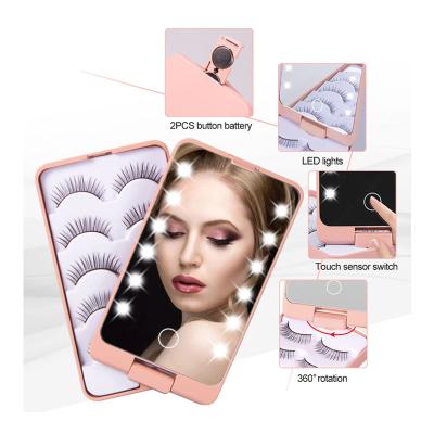 China Fashion Design Square Lighted Folding Makeup Mirror 360 Degree Rotating Led Lighted Cosmetic Mirror for sale