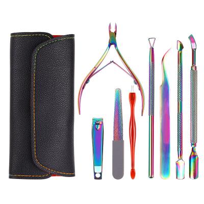 China 8 Piece Casual Nail Clippers Manicure Pedicure Ruler Rainbow Stainless Steel 4 Piece Set for sale