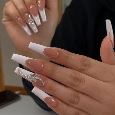 China New Design Full Coverage Extra Long Press On Fake Nails Fake Nails With Diamond for sale