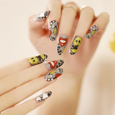 China New Design Fashion Halloween Stick On Fake Nails Case Packing Mid Length False Nails for sale