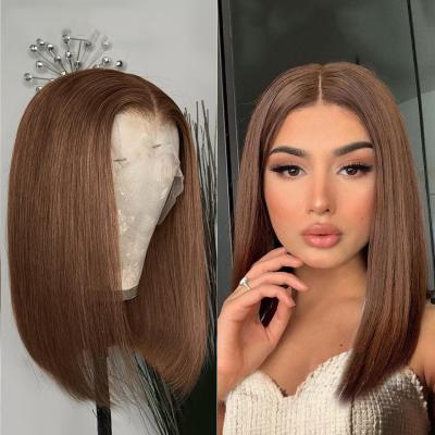 China Straight Hair Bob Wigs Human Hair Lace Front Human Hair Wig Fashion Thick Soft Middle Length Design for sale