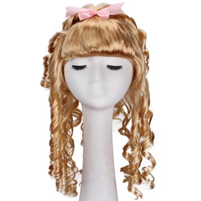 China Buygifts Style Afro Curly Synthetic Wig Wholesale Regular Long Wig Gold With Tied Headband For Dress Up Party for sale