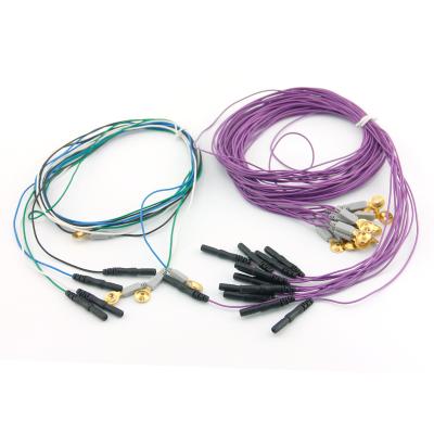 China TPU EEG cable with gold-plating cup electrodes, OD 1.5mm copper tube/1.5m colored ecg cable brain wires for sale