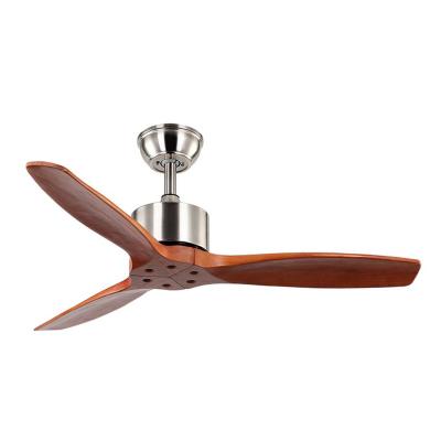 中国 Home 52 inch power saving AC motor large 3 solid wood ceiling fan without light 販売のため