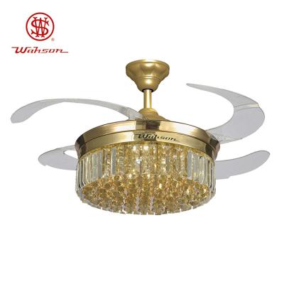 Chine 42'' Fancy Hanging Design Crystal Lampshade Silent Decorative Lighting Ceiling Fan with Folding Blades à vendre