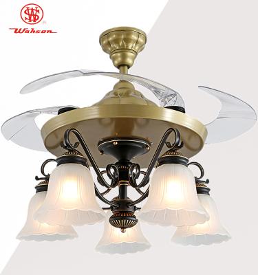 Chine 42 Inch Elegant Decorative Remote Control Retractable Lighting Ceiling Fan With 5 Blades Hidden #S42-624 & 100% Copper Motor à vendre