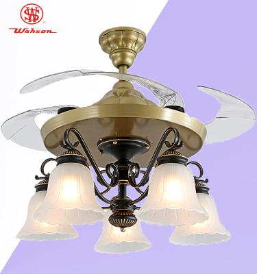 Chine 42 Inch Restaurant Decorative Remote Control Retractable Hidden 5 Blades Lighting Ceiling Fan #S42-624 & 100% Copper Motor à vendre