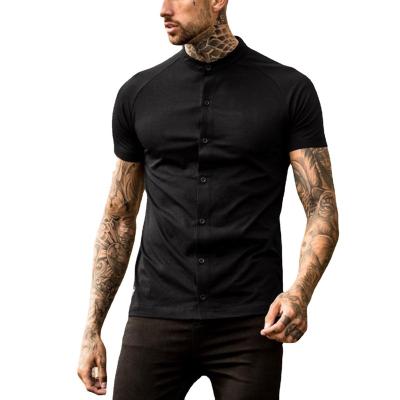 China 2021 Hot Selling Anti-wrinkle Men's Standing Collar Slim Simple Straight Casual T-shirt Short Sleeve Knit Cardigan for sale