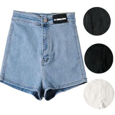 China Anti-Wrinkle OEM ODM Street Style Summer Custom Solid Washed Denim Stretch Women's High Waisted Jeans Shorts for sale