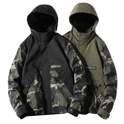 China Korean Version Fashion Breathable Hot Selling Custom Plus Size Outdoor Hooded Multiple Pockets Loose Camouflage Mens Jacket for sale