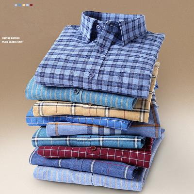 China Men's Anti-Shrink Stripe Anti-Shrink Color Contrast Men's Business Casual Autumn Long Sleeve Jacket Flannel Shirts for sale