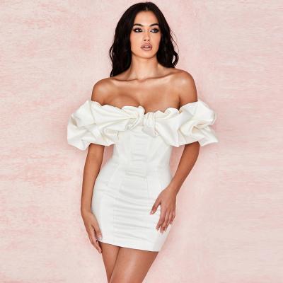 China Anti-Static Ruffle Off The Shoulder Tube Top Dress Ladies White Sexy Club Party Dress for sale