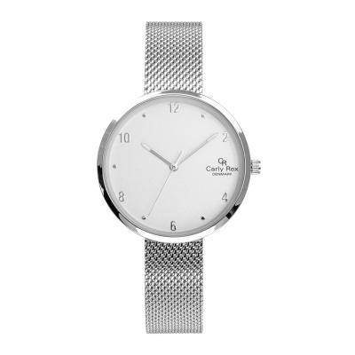 China OEM Silver Analog Mesh Band Alloy Clean Design Water Resistant Slim Ladies Watch for sale