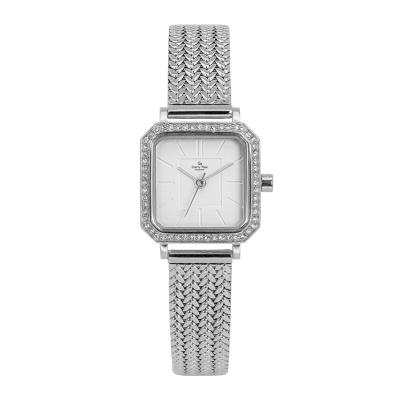 China Water Resistant OEM Mesh Band Stainless Steel Fashion Silver Analog Women Eye With Clear Stones for sale