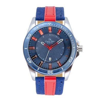 China Sporty Design Water Resistant OEM Red And Blue Analog Alloy Gents Watch With Date for sale