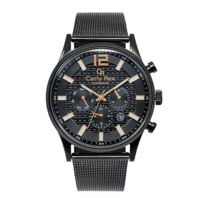 China OEM Time Doubles Day / Date Black Stainless Steel Analog Gents Classic Watch With Date for sale